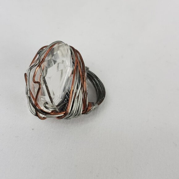Copper & Silver Tone Wire Wrapped Faux Crystal Ring - Picture 3 of 4